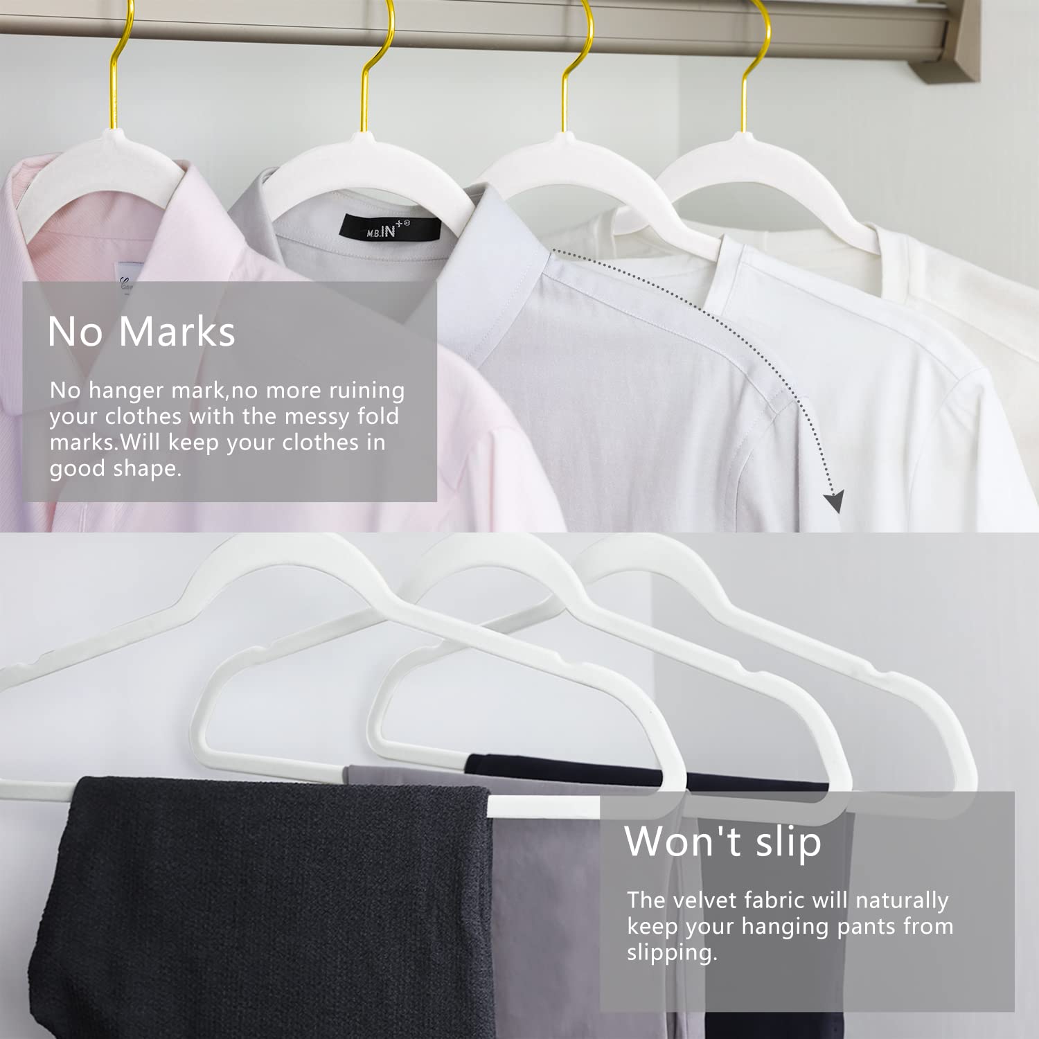 Mizgi Premium Velvet Hangers Pack 30 Pcs Heavyduty - Non Slip Slimline - Velvet Suit Hangers White - Gold Hooks,Space Saving Clo